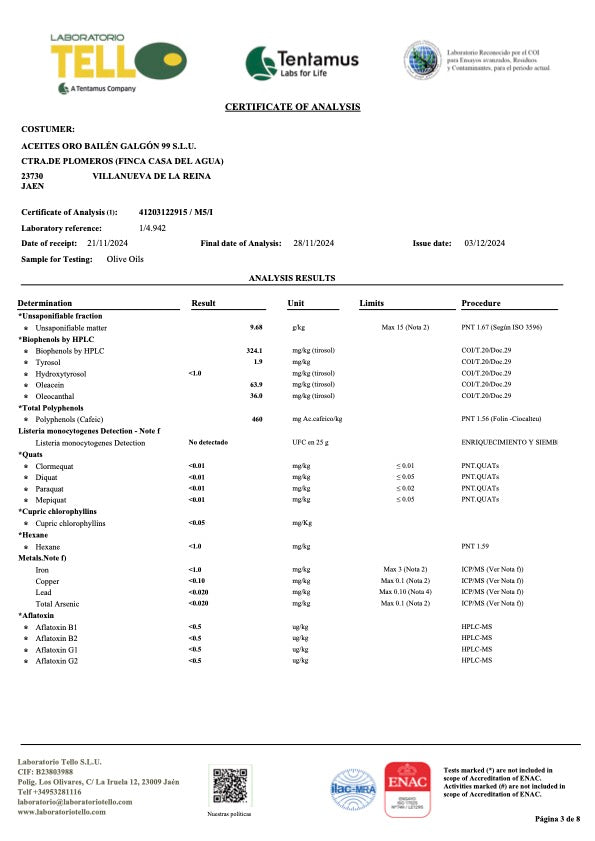 oro bailen picual olive oil test for 2024-2025 p3