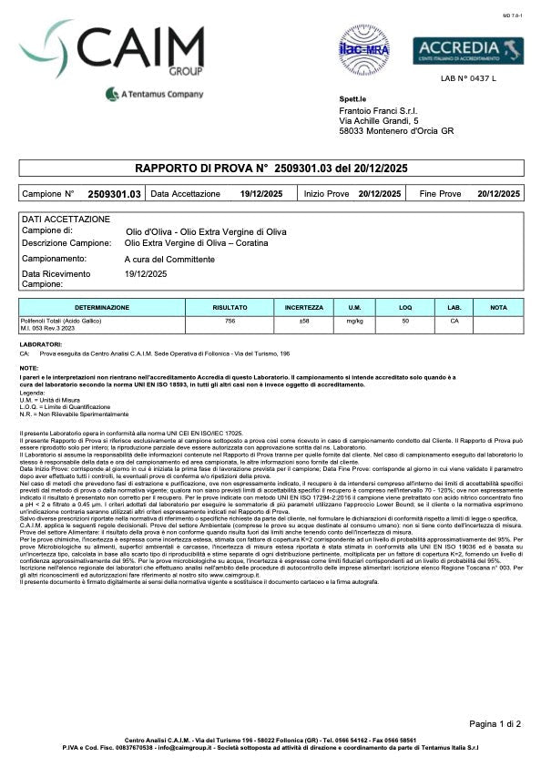 Frantoio Franci Coratina Extra Virgin Olive Oil 250ml - Artisan Olive Oil Company