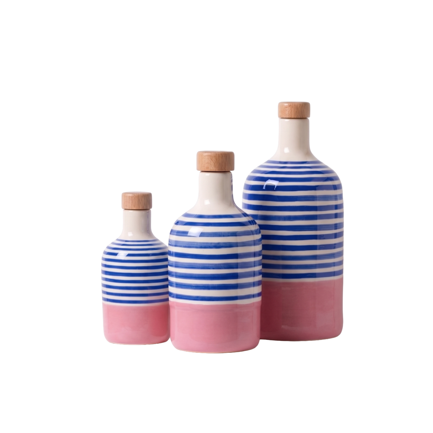 le ferre materico pink and dark blue hand-painted ceramic olive oil bottle 500ml