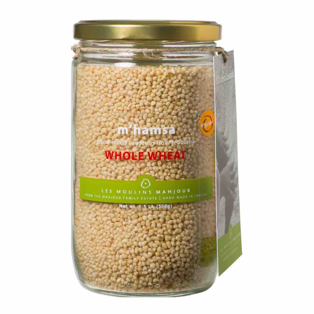 Moulins Mahjoub Organic M'hamsa Hand - rolled Whole - wheat Giant Couscous 500g - Artisan Olive Oil Company
