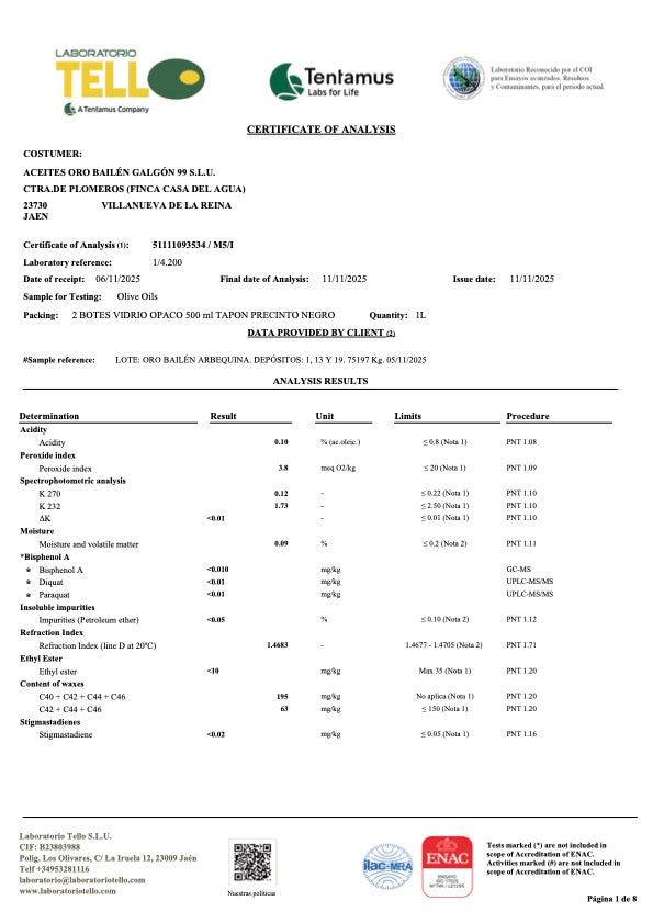 Oro Bailen Arbequina Extra Virgin Olive Oil - Artisan Olive Oil Company