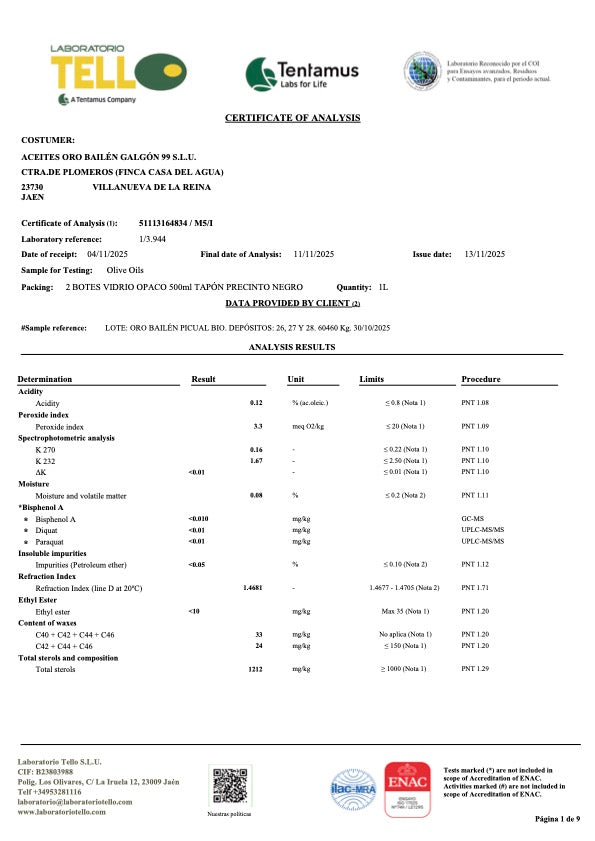 Oro Bailen Picual Organic Extra Virgin Olive Oil - Artisan Olive Oil Company