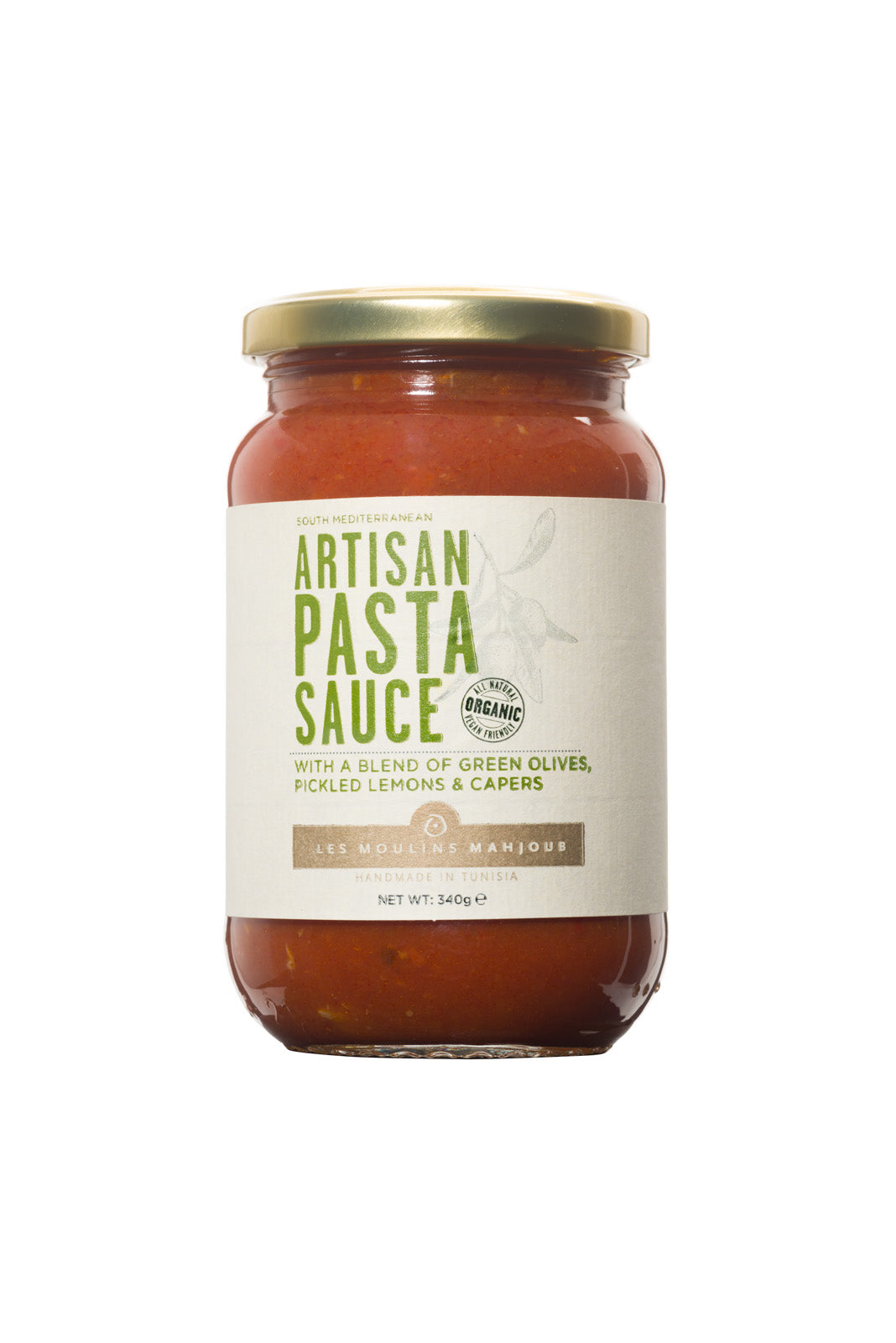 Moulins Mahjoub organic artisan pasta sauce with green olives and lemons