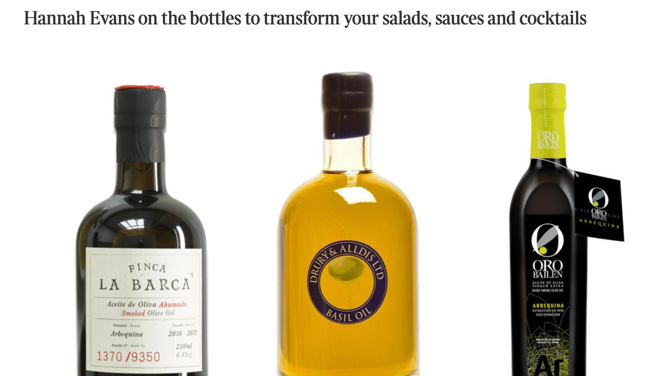 Oro Bailen Arbequina is featured in the Times Selection of the Best Olive Oils in the UK buy the best olive oil in the UK online