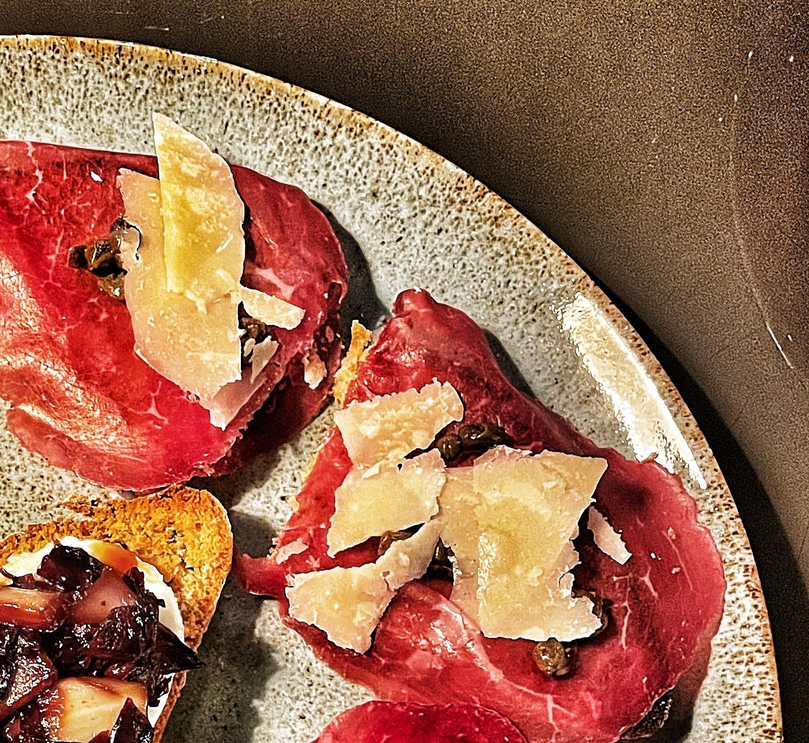 Bresaola crostini with capers, parmigiano reggiano and Tuscan olive oil - Artisan Olive Oil Company