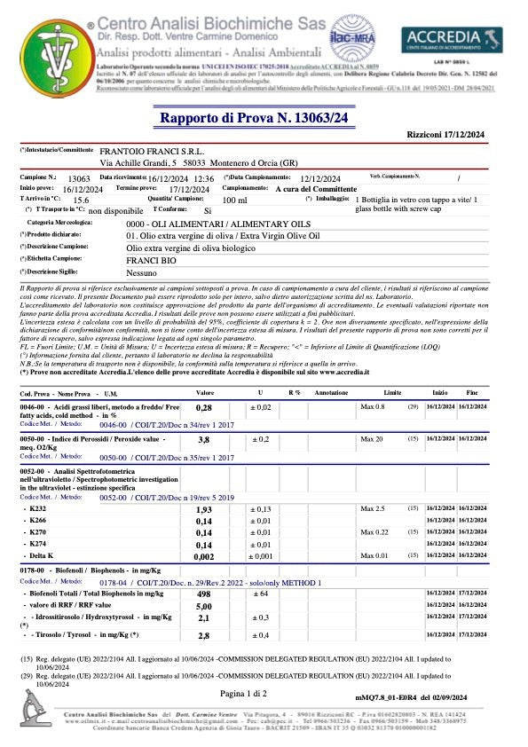 Franci Bio Organic Italian Extra Virgin Olive Oil - Artisan Olive Oil Company