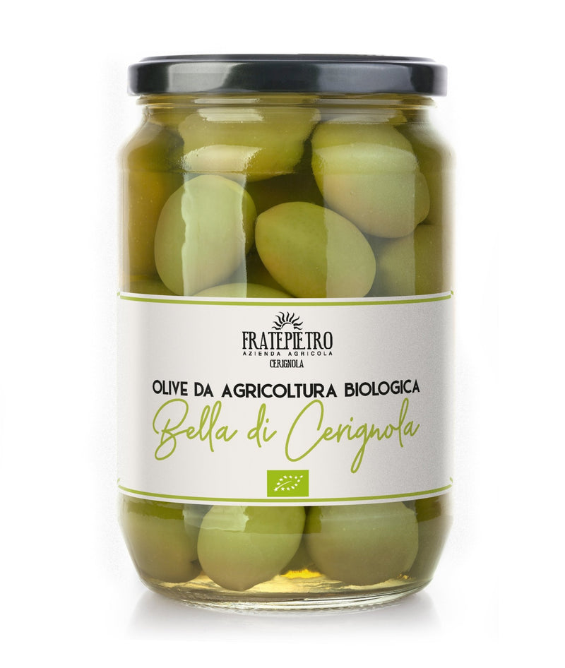 Fratepietro Organic Bella di Cerignola Green Olives in Brine - Artisan Olive Oil Company
