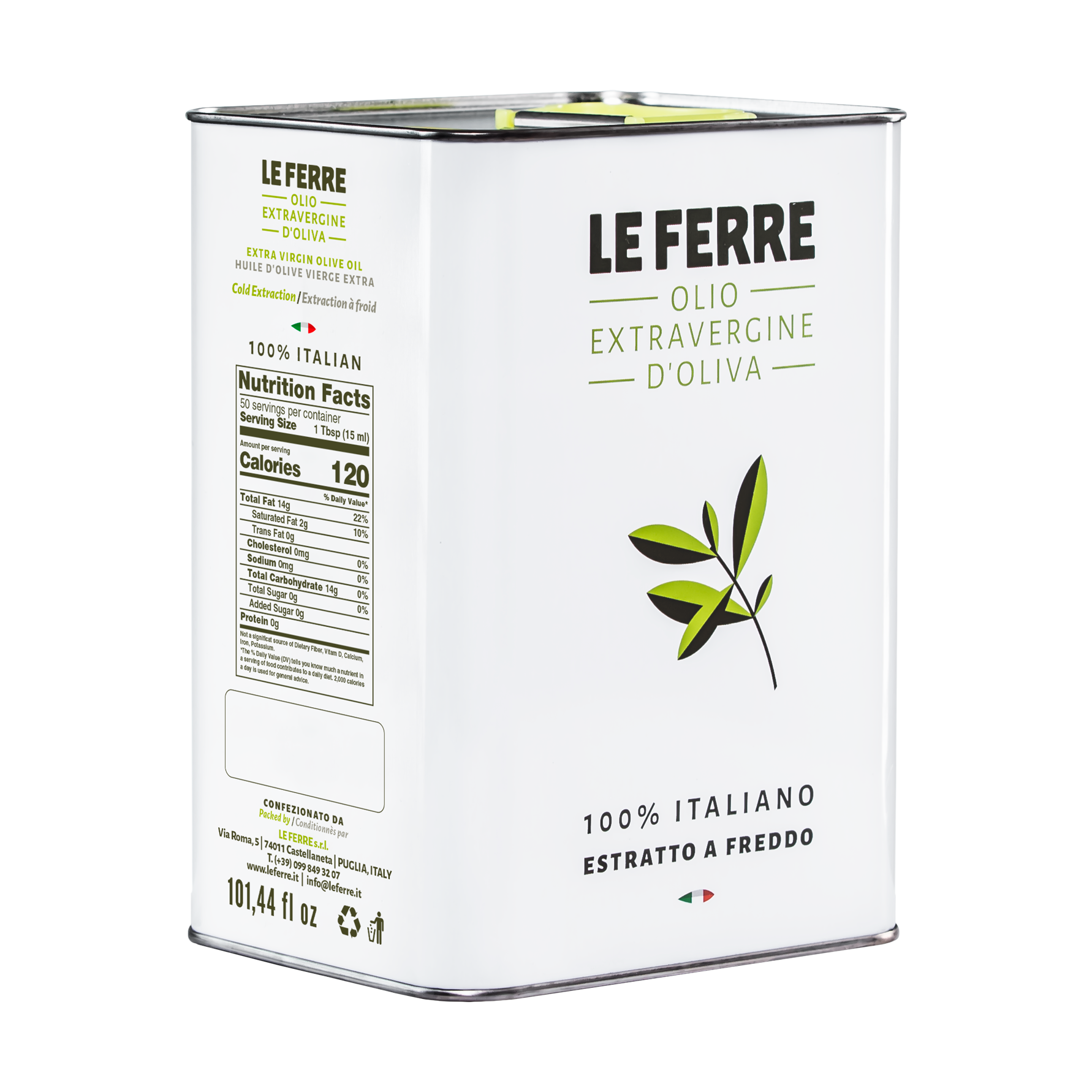 Buy Italian Extra Virgin Olive Oil in 3 litres tin from Le Ferre