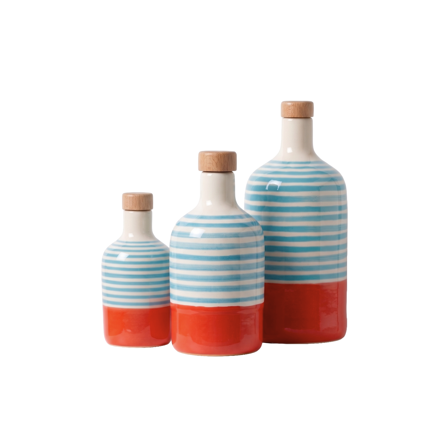 le ferre materico orange and blue hand-painted ceramic olive oil bottle 500ml