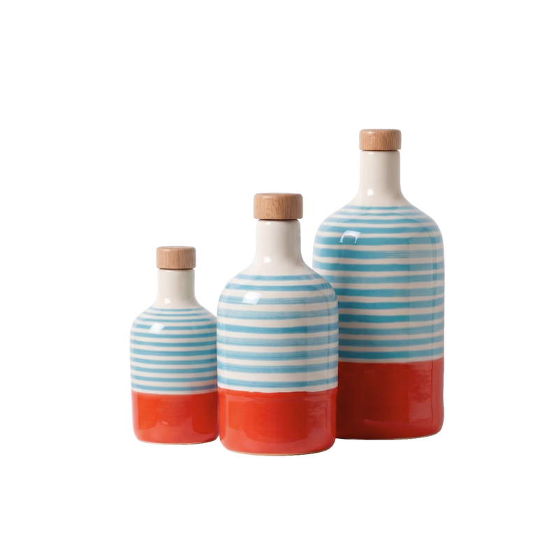 le ferre materico orange and blue hand-painted ceramic olive oil bottle 500ml