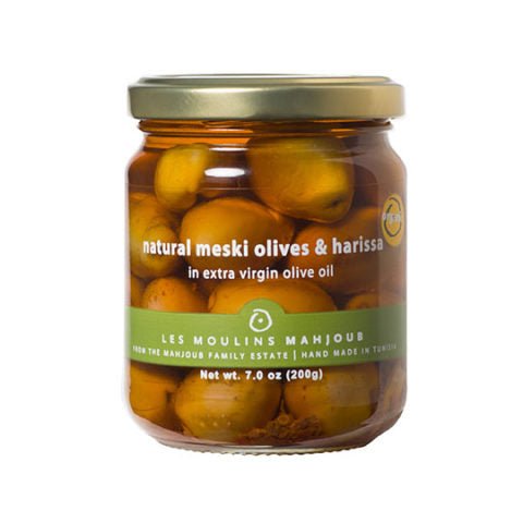 Moulins Mahjoub Organic Natural Meski green olives with harissa