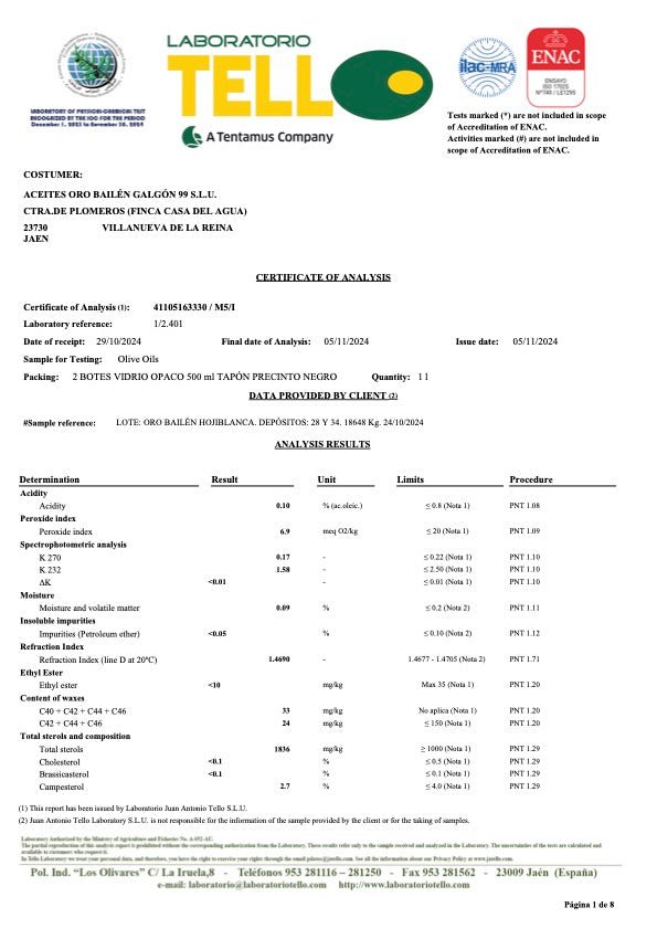 Oro Bailen Hojiblanca extra virgin olive oil (500ml) - Artisan Olive Oil Company