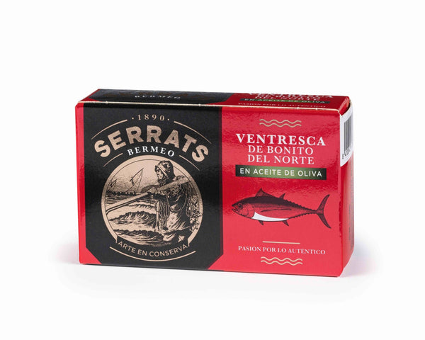 Serrats White tinned tuna (Albacore or Bonito del Norte) belly "Ventresca" in olive oil 115 grams